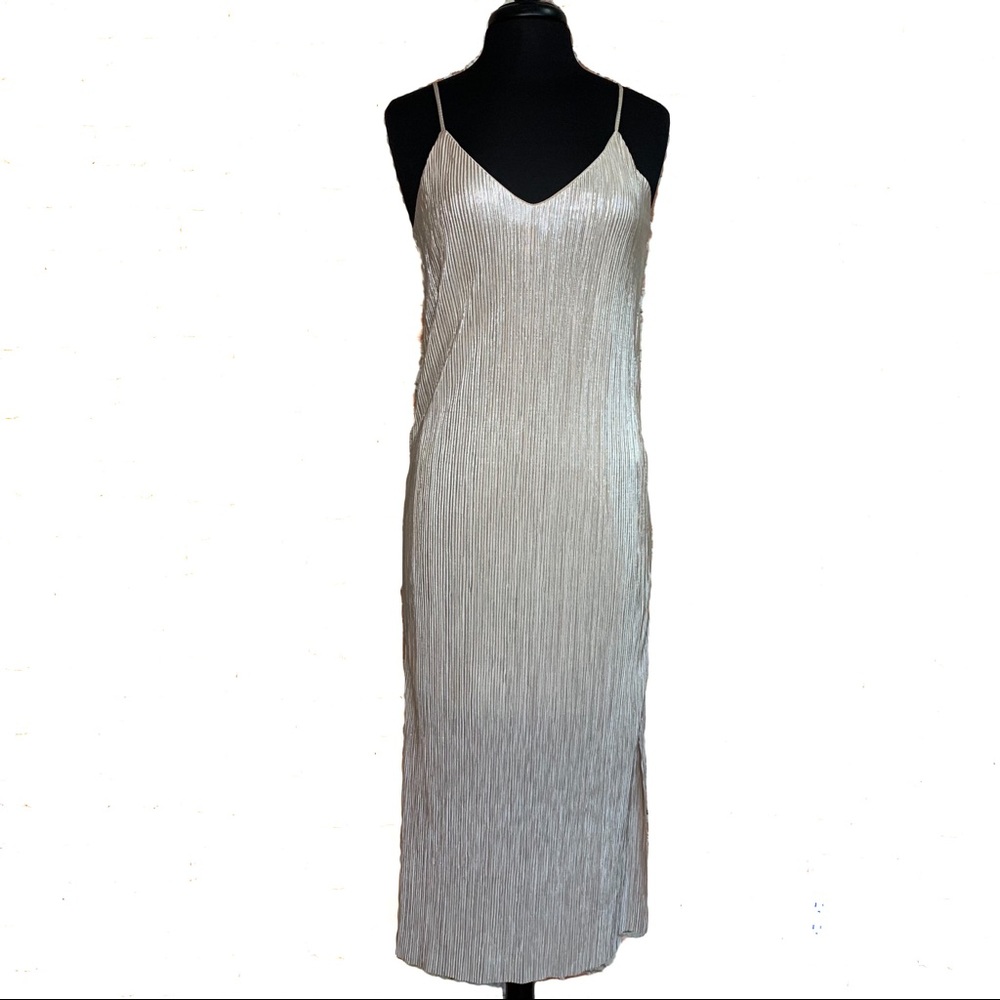 PAPER CRANE Gold Slip Dress Gown Large Cami Strap Metallic Shimmer